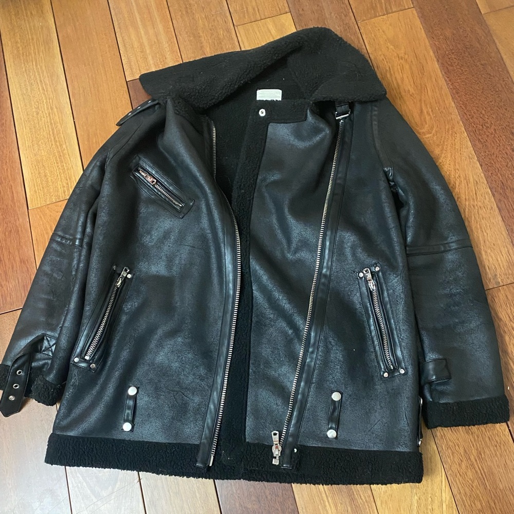 Avec Les Filles faux leather fur moto jacket Med